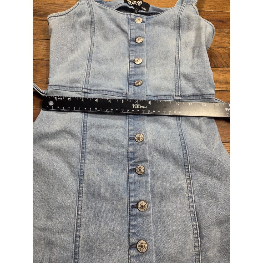 By Rewash Denim Mini Dress Womens M Blue Button Front Tie Waist Frayed Hem Y2K - Picture 5 of 7
